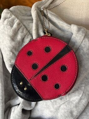 Coach Ladybug F83330 Leather Coin Purse Bag Pouch Charm Key Ring Zip Wallet
